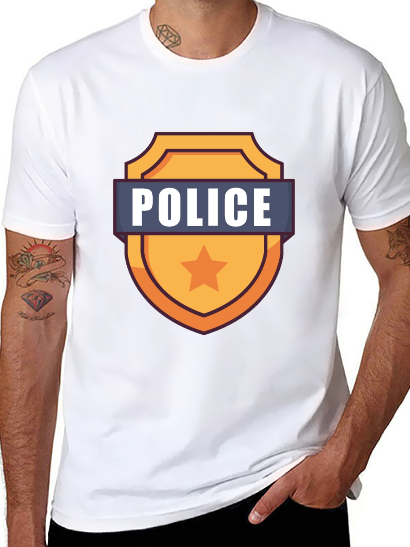 Police Badge Graphic T-Shirt - Black