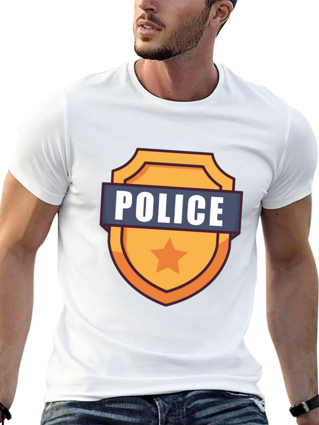 Police Badge Graphic T-Shirt - Black