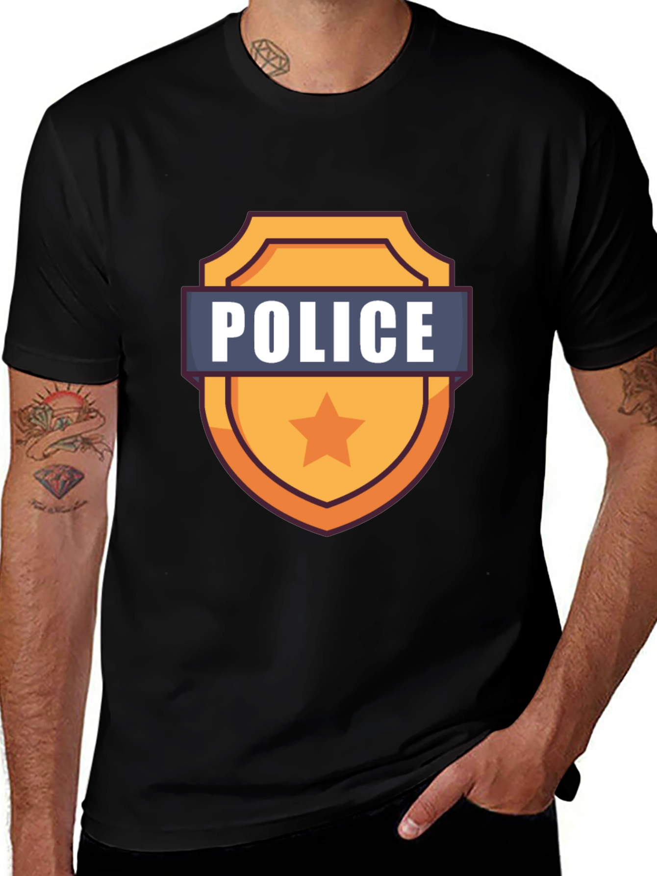 Police Badge Graphic T-Shirt - Black