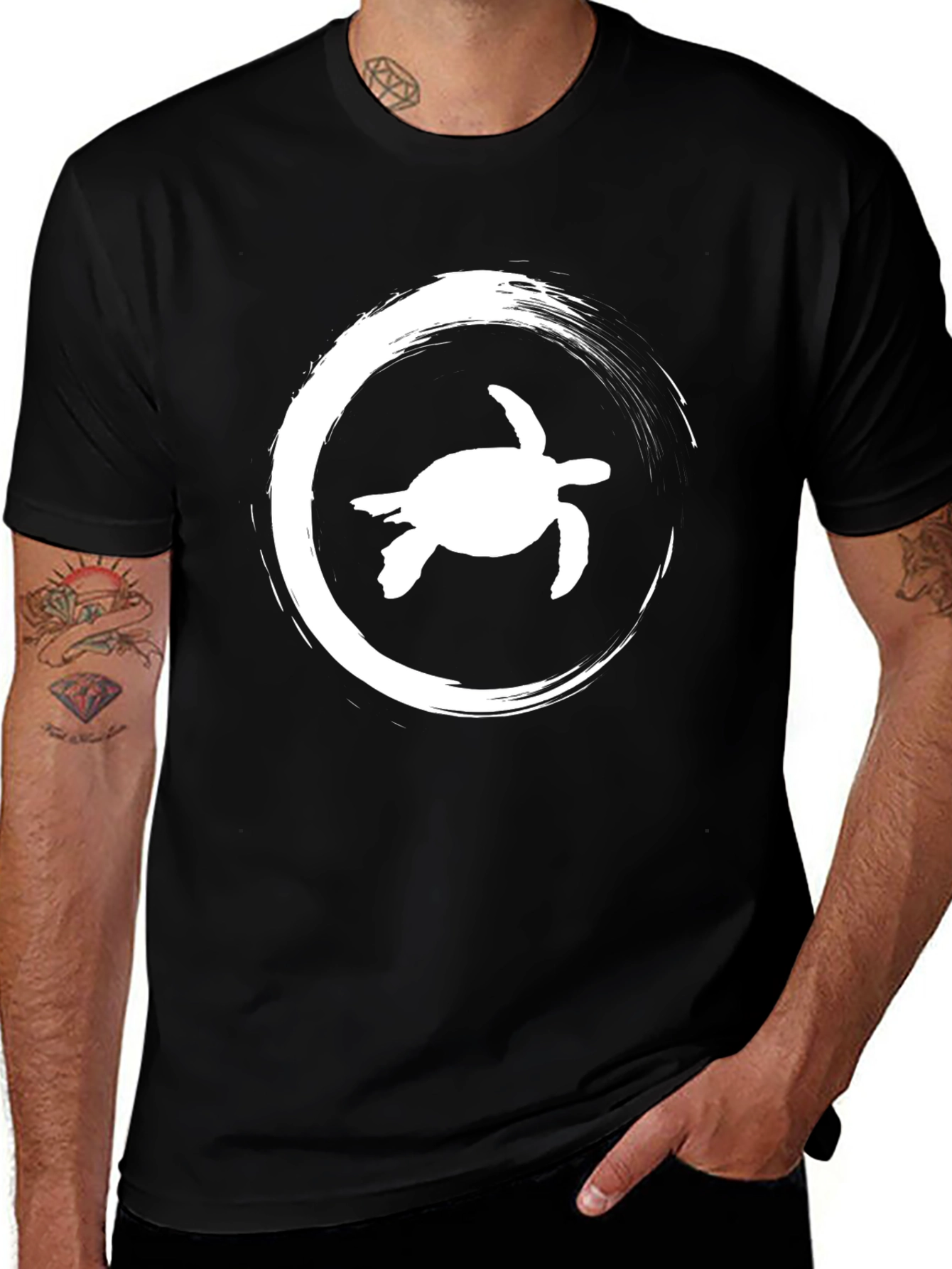 Sea Turtle Zen Circle Black T-Shirt