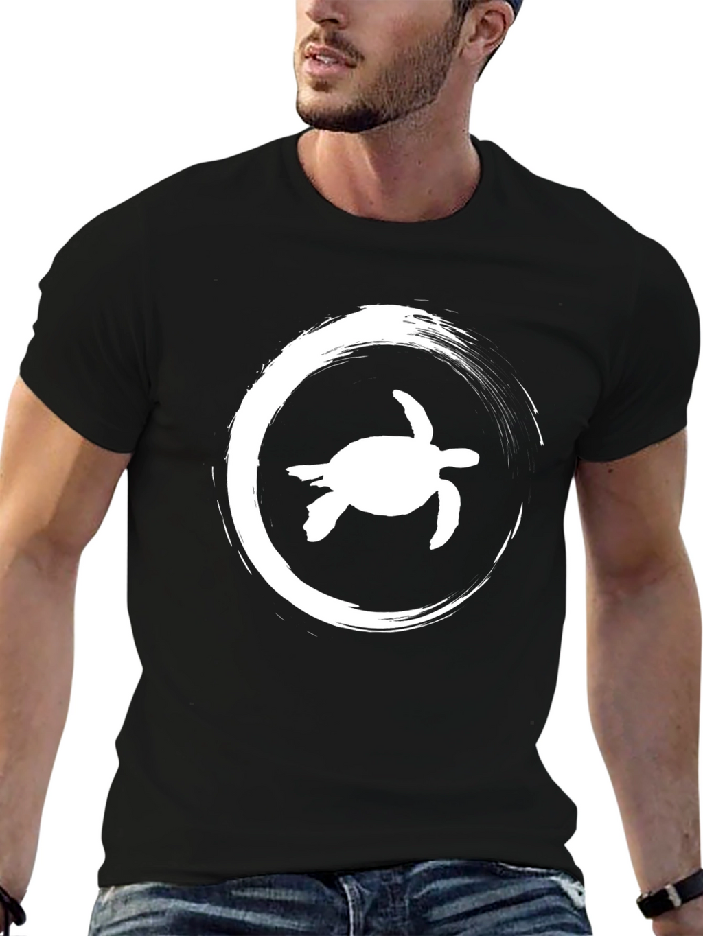 Sea Turtle Zen Circle Black T-Shirt