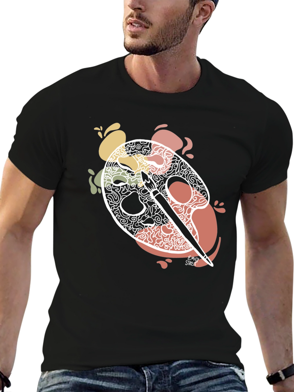Artists Palette Graphic Tee - Black Cotton T-Shirt