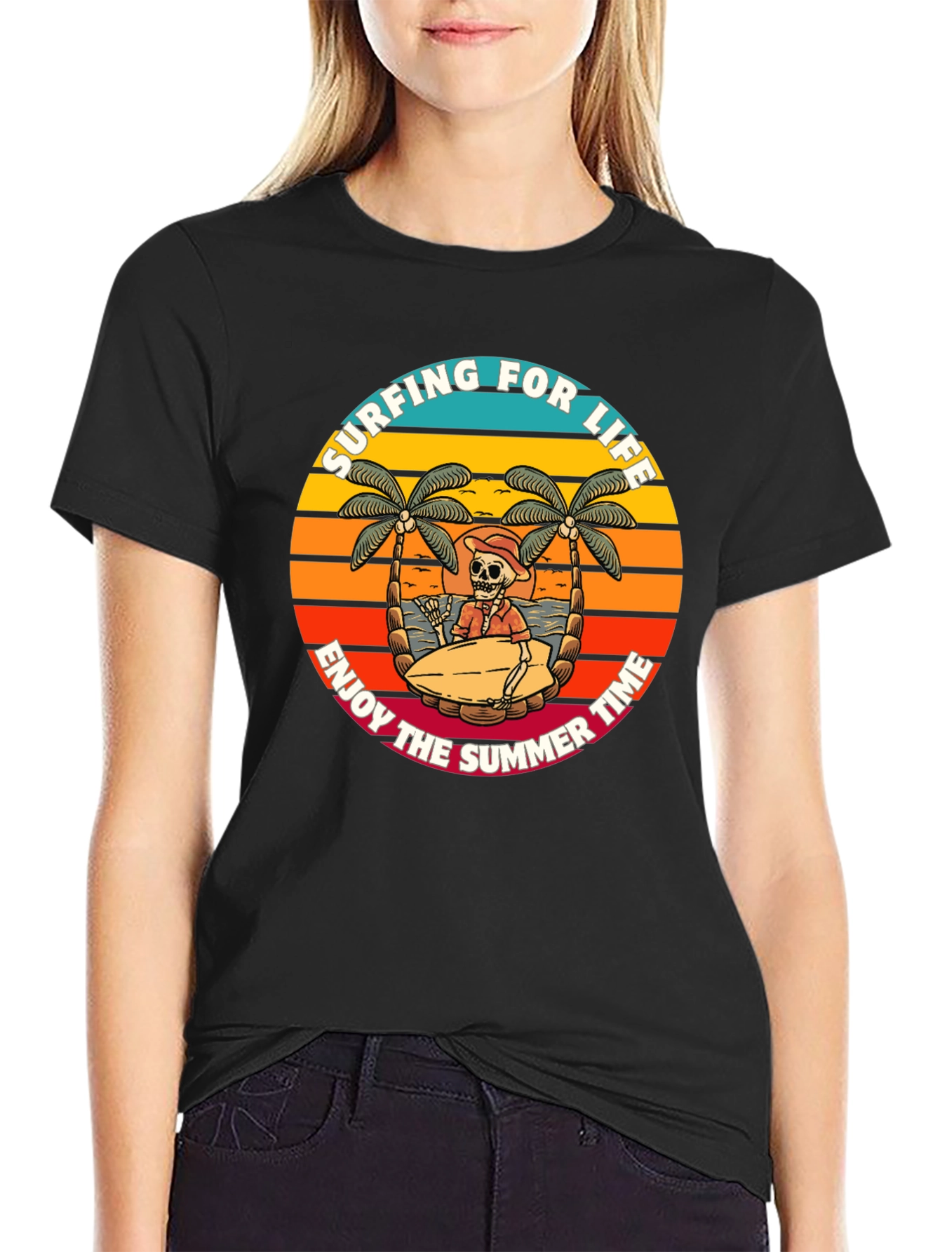 Surfing Skeleton Graphic Tee - Enjoy Summer Life