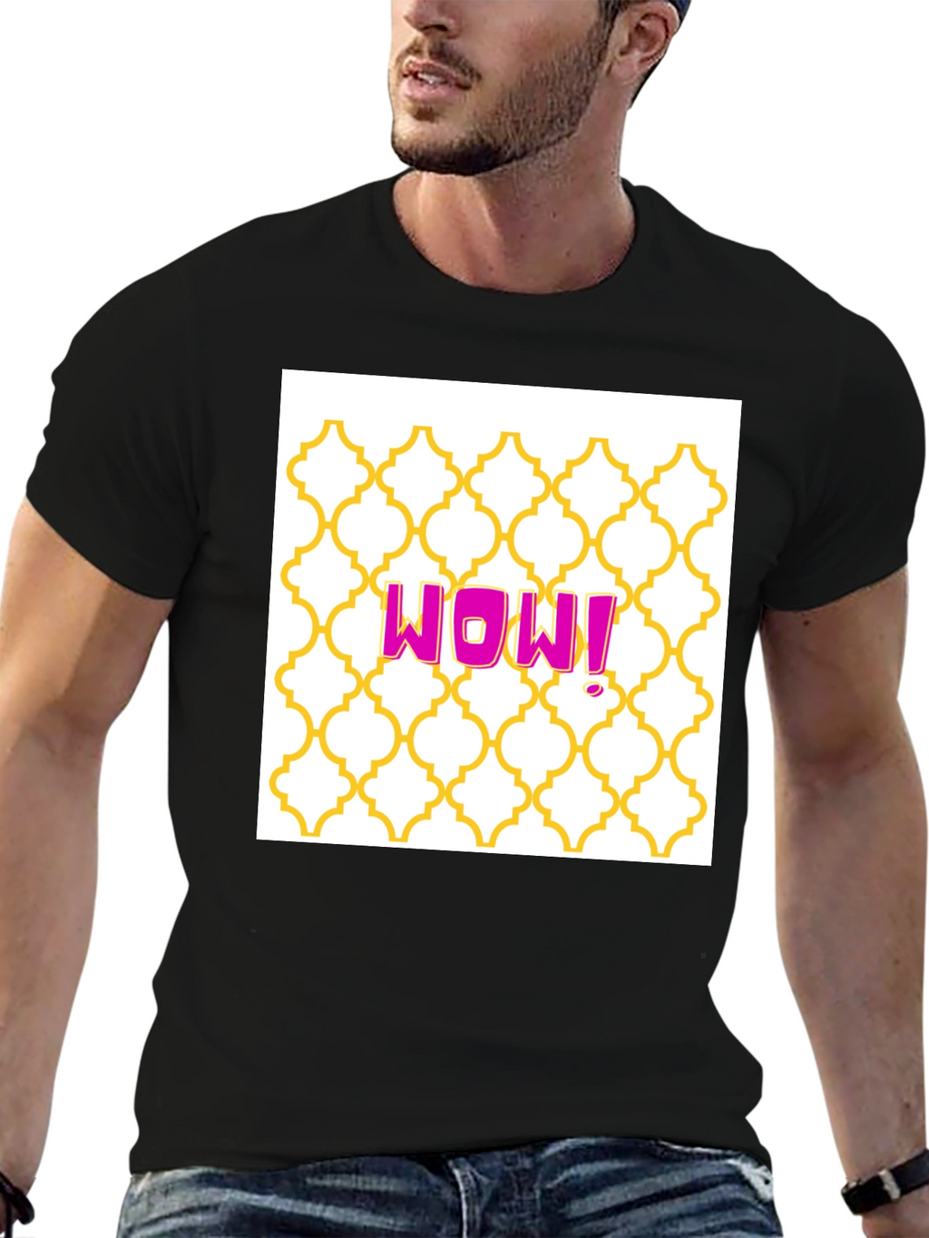 WOW! Graphic Tee - Trendy Pattern Black T-Shirt