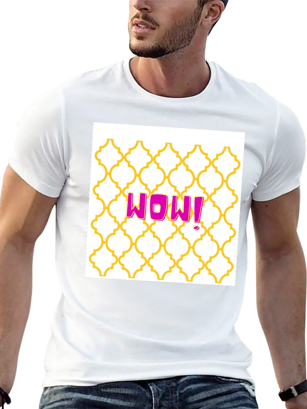 WOW! Graphic Tee - Trendy Pattern Black T-Shirt