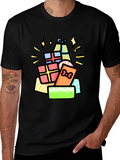 Festive Gift Pile Graphic Tee - Black Cotton T-Shirt