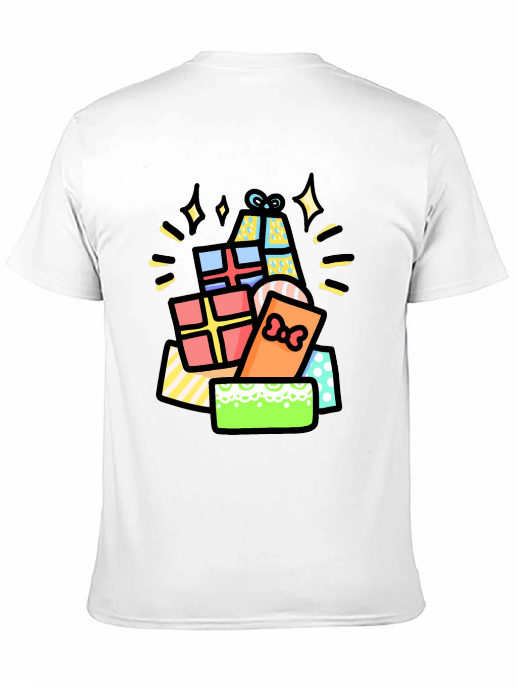 Festive Gift Pile Graphic Tee - Black Cotton T-Shirt