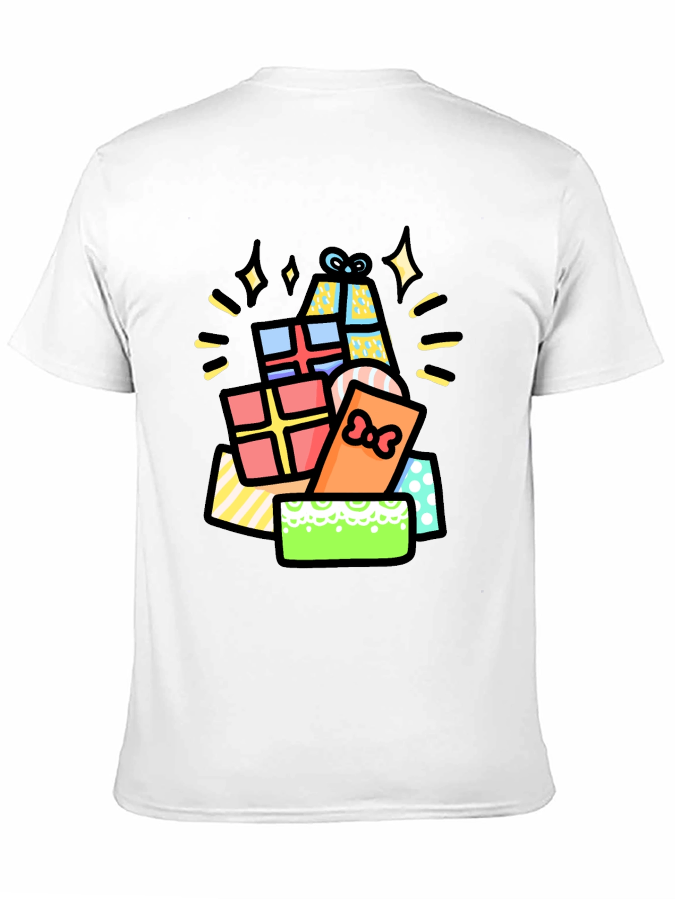 Festive Gift Pile Graphic Tee - Black Cotton T-Shirt