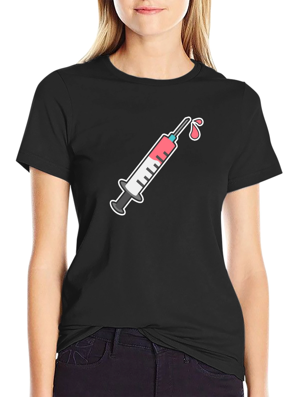 Black T-Shirt with Syringe Graphic