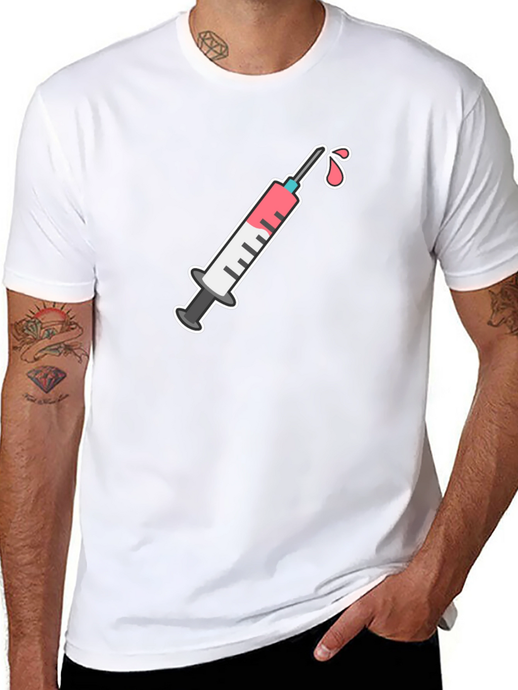 Black T-Shirt with Syringe Graphic