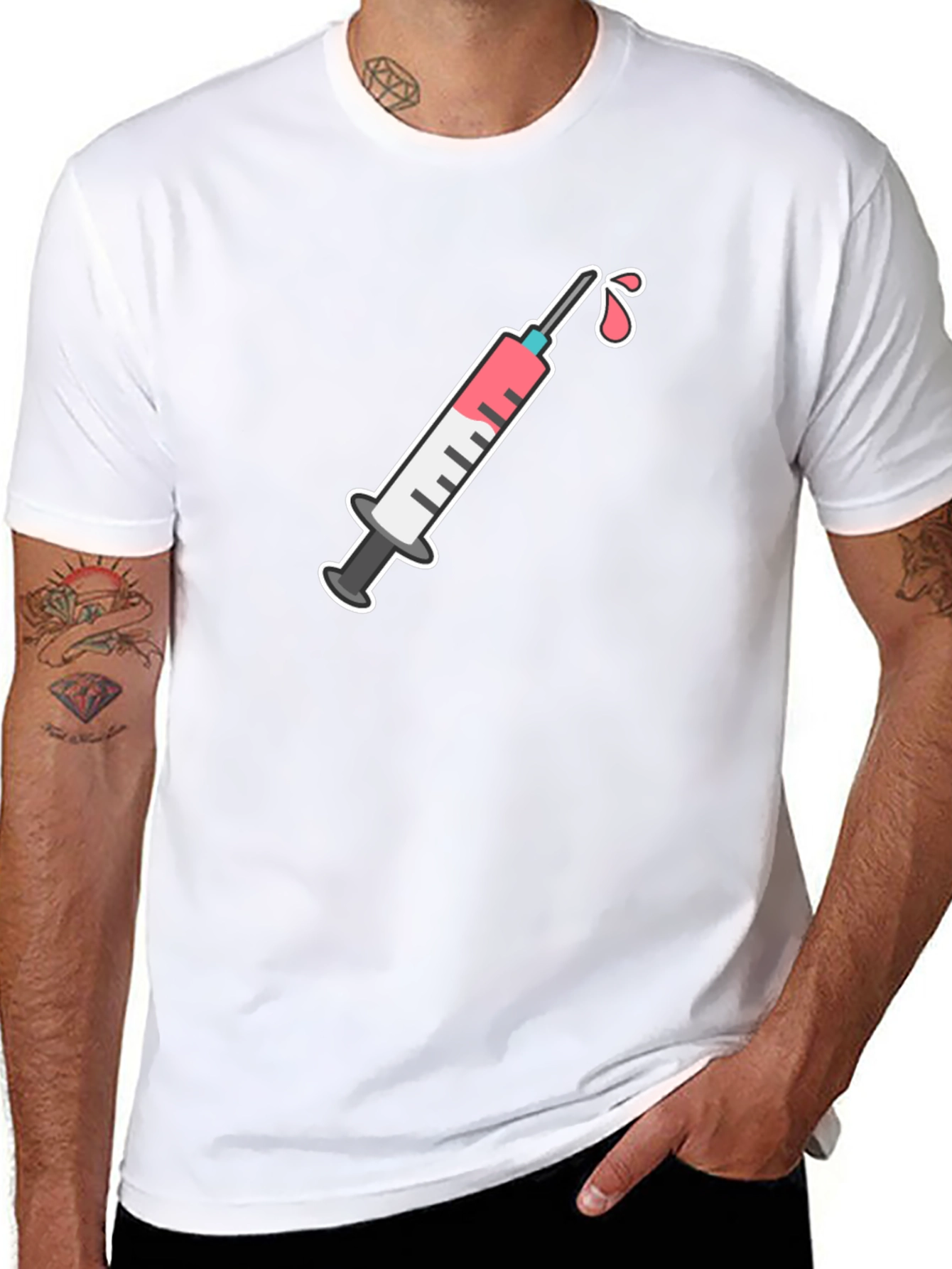 Black T-Shirt with Syringe Graphic