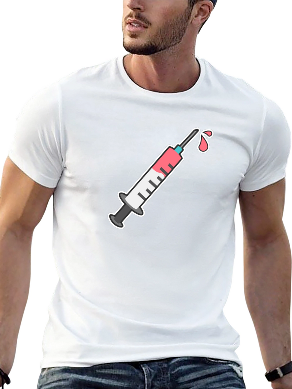Black T-Shirt with Syringe Graphic