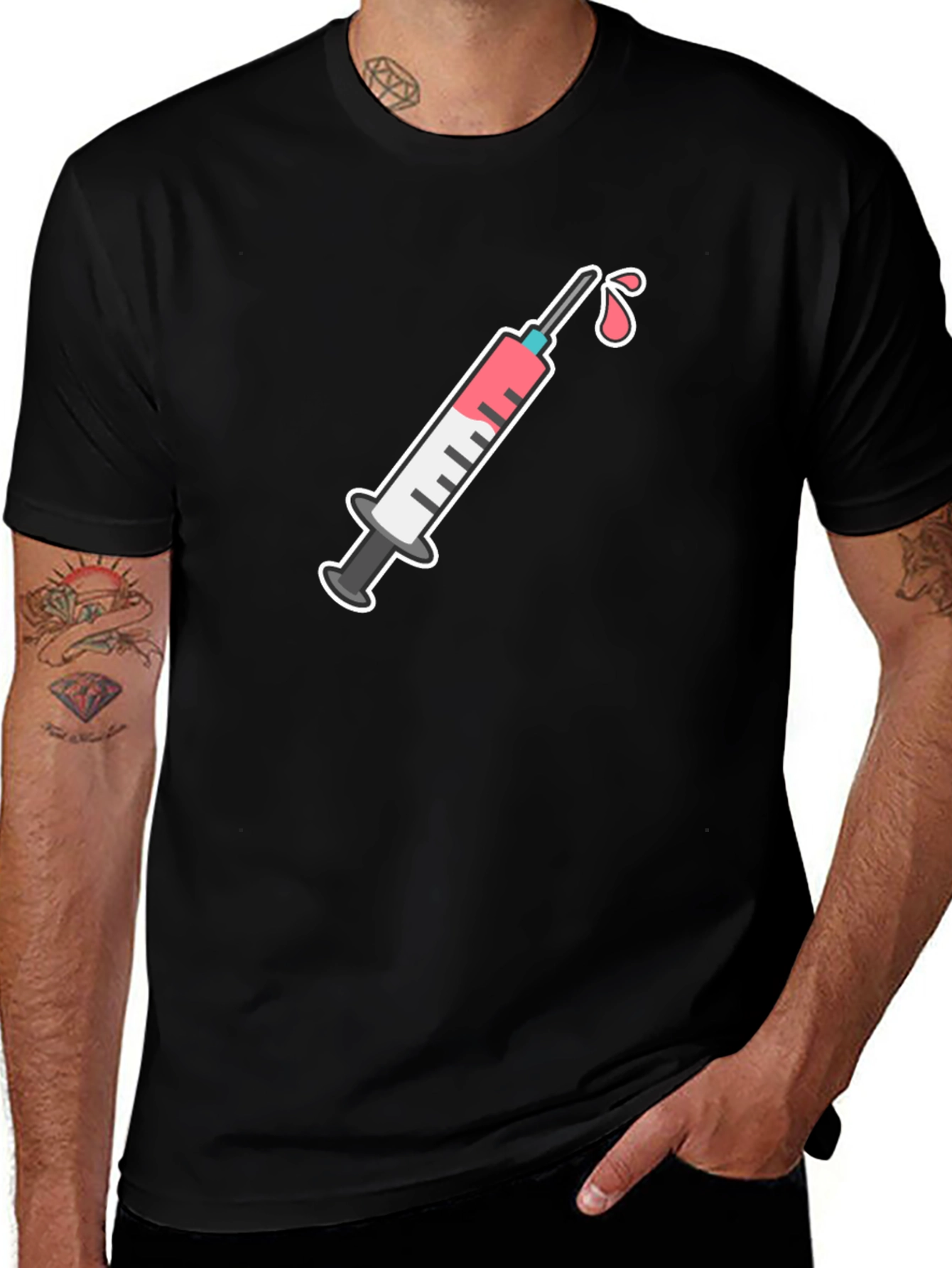 Black T-Shirt with Syringe Graphic