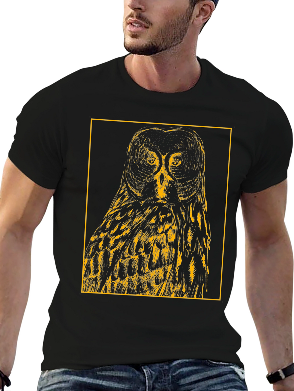 Owl Graphic Tee - Mens Black Cotton T-Shirt
