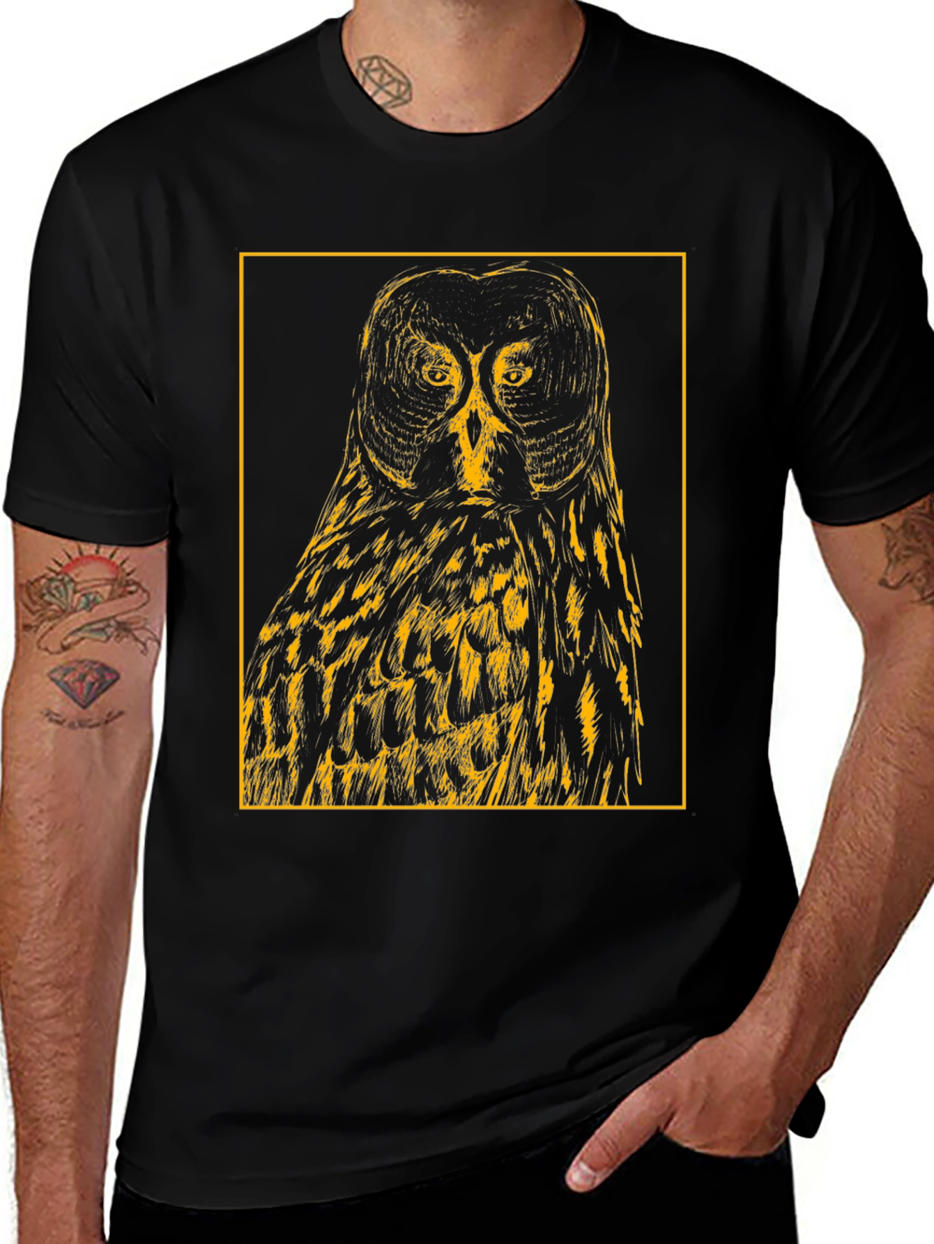 Owl Graphic Tee - Mens Black Cotton T-Shirt