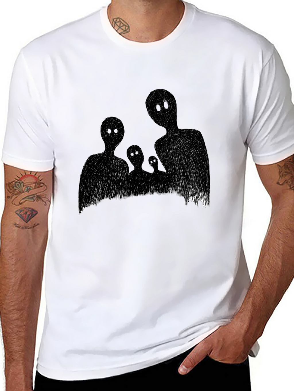 Abstract Family Graphic Black T-Shirt