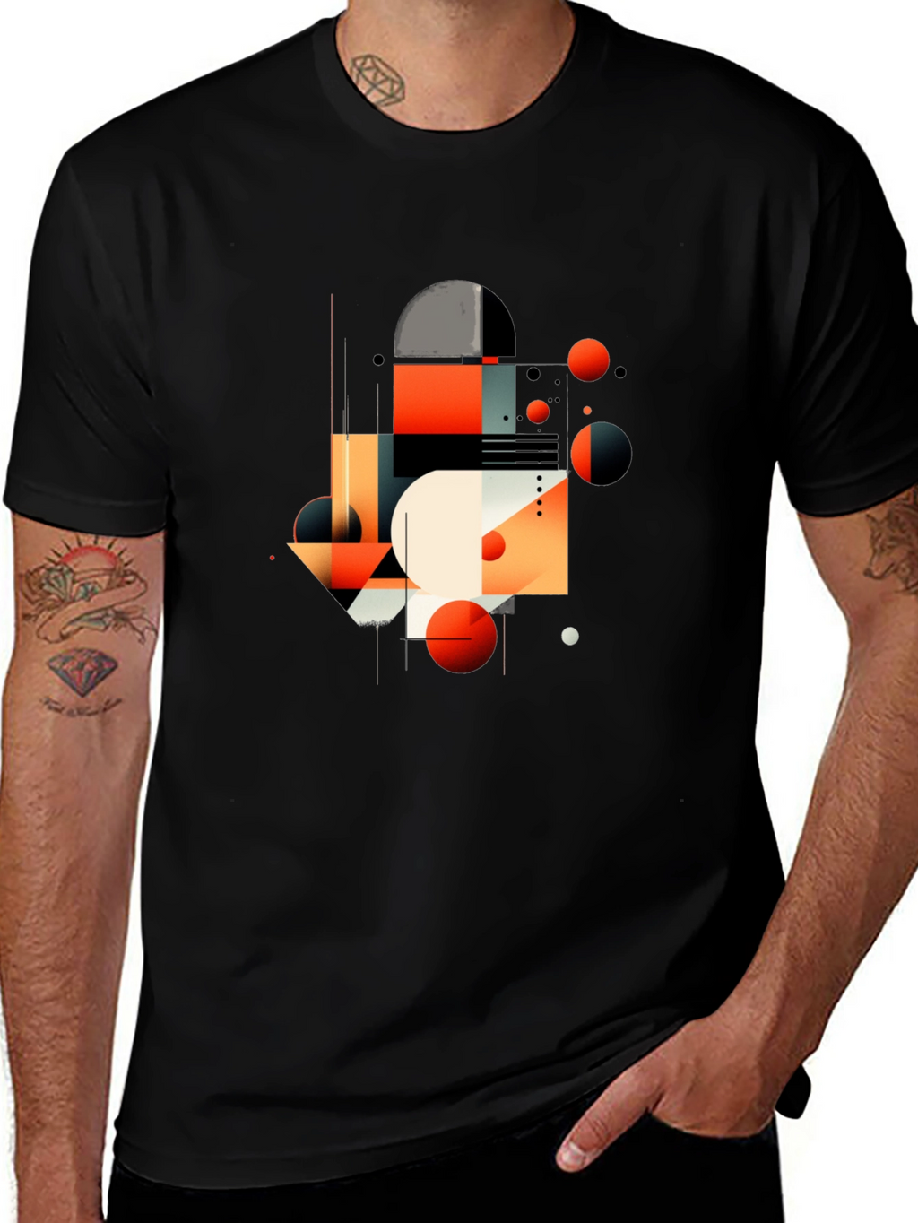 Abstract Geometric Graphic Black T-Shirt