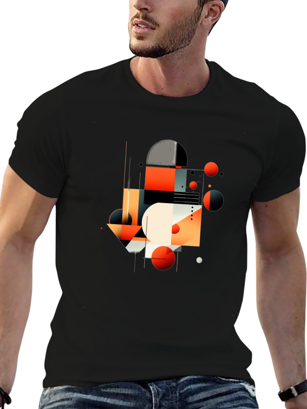 Abstract Geometric Graphic Black T-Shirt