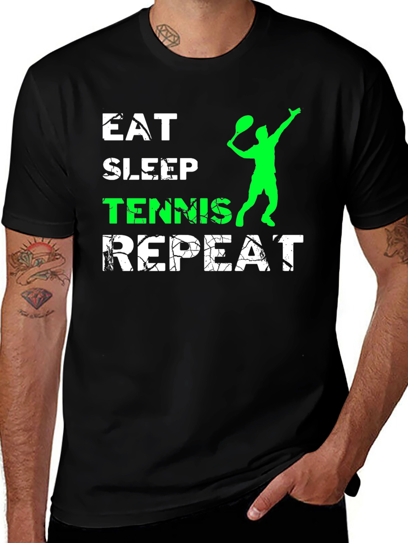 Eat Sleep Tennis Repeat Black T-Shirt