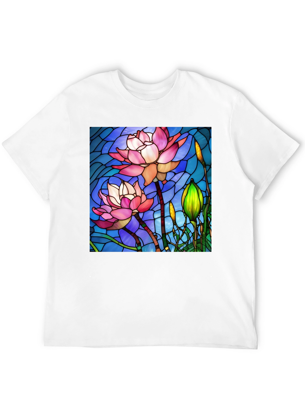 Lotus Flower Stained Glass Style Black T-Shirt