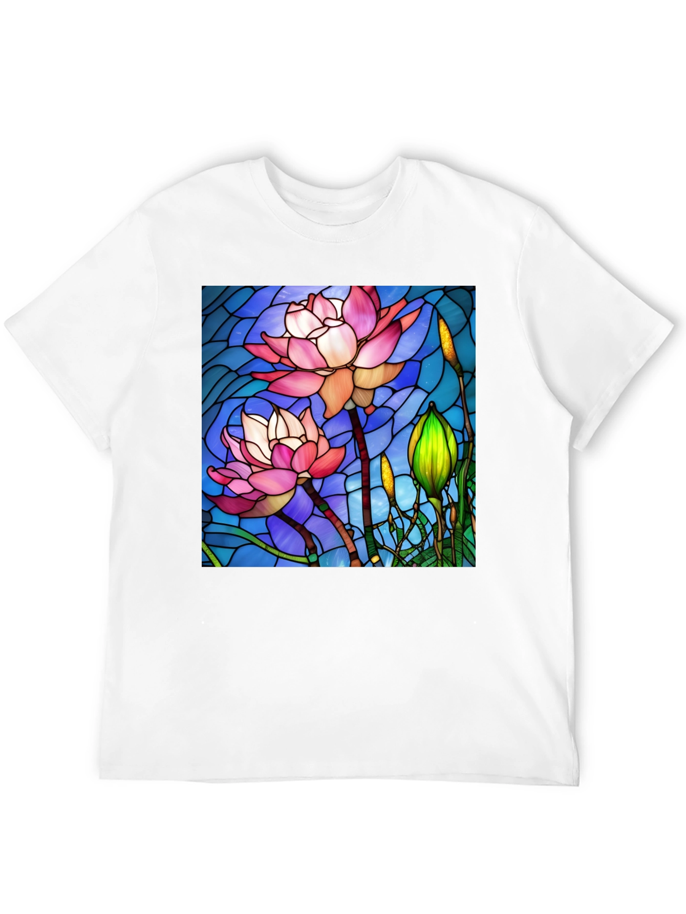 Lotus Flower Stained Glass Style Black T-Shirt