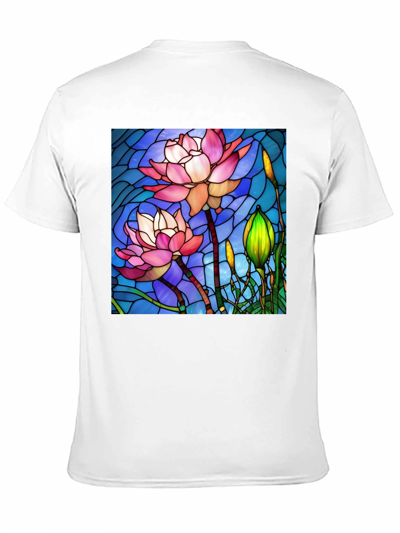 Lotus Flower Stained Glass Style Black T-Shirt