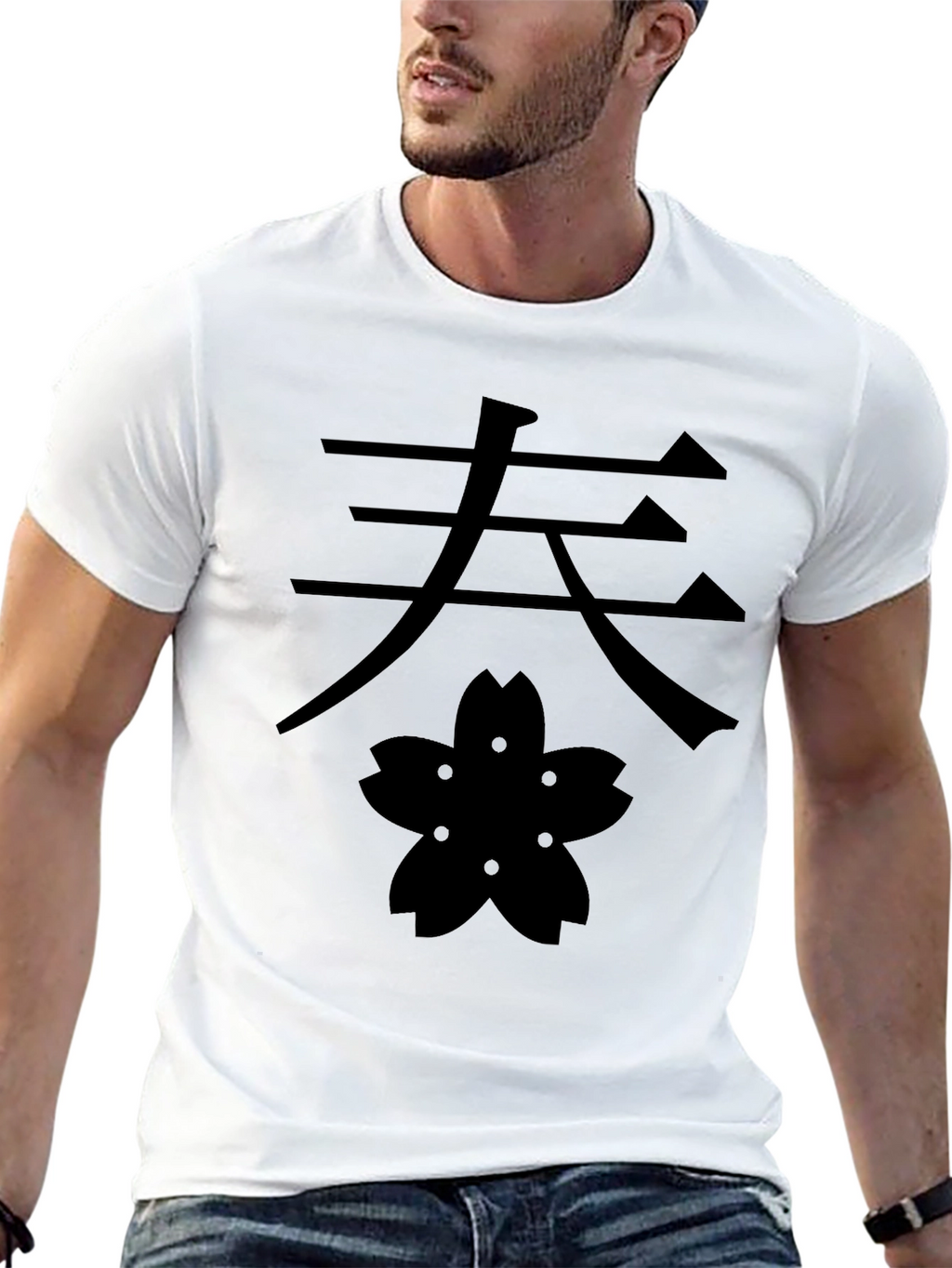 Kanji & Blossom Graphic Tee - Black Cotton T-Shirt