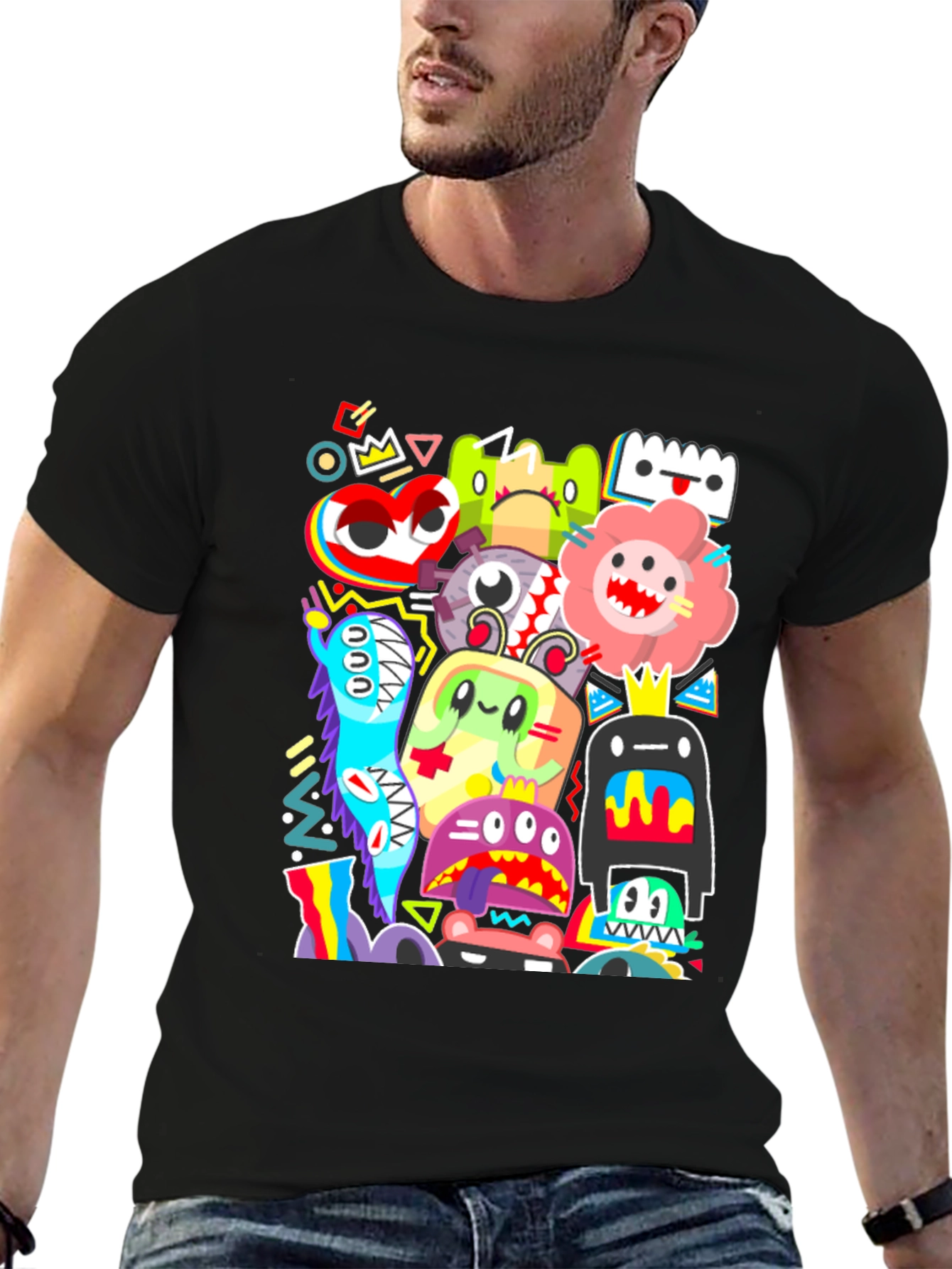 Funky Monster Graphic Print Black T-Shirt
