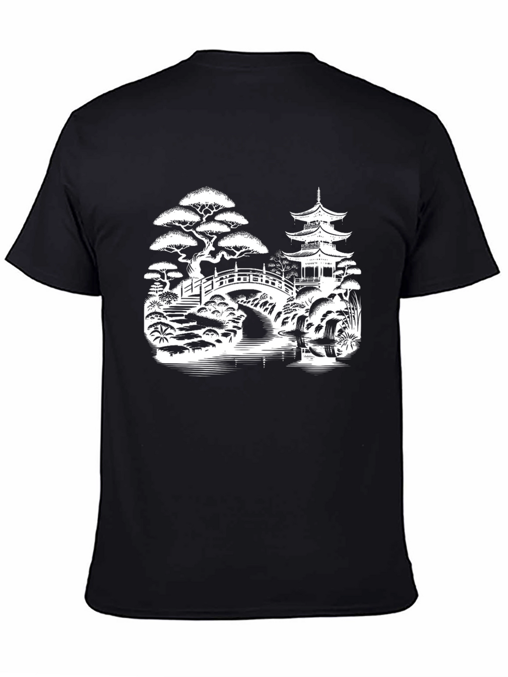 Japanese Garden Graphic Tee - Black Cotton T-Shirt