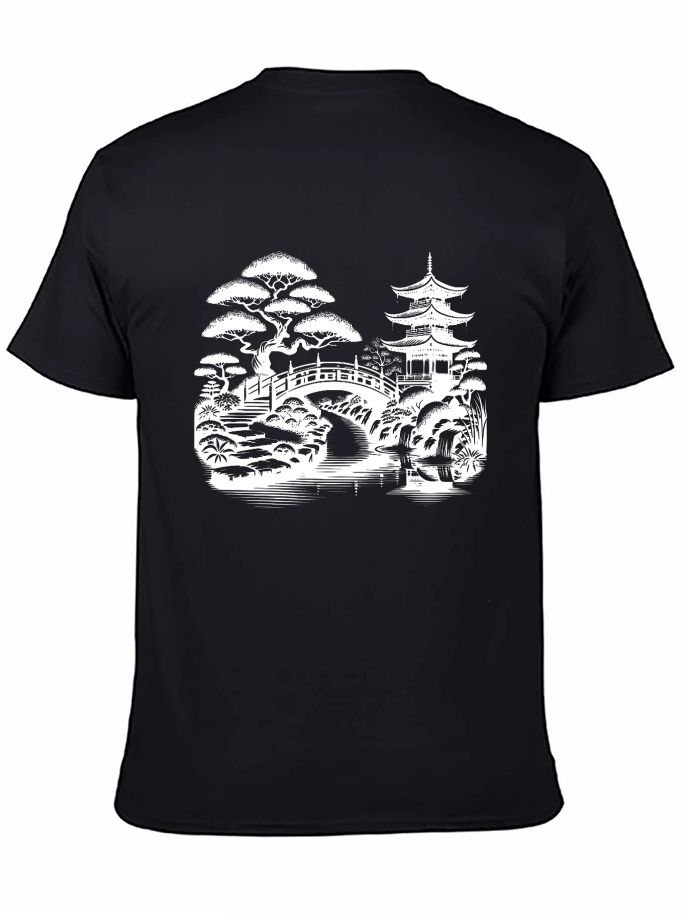 Japanese Garden Graphic Tee - Black Cotton T-Shirt