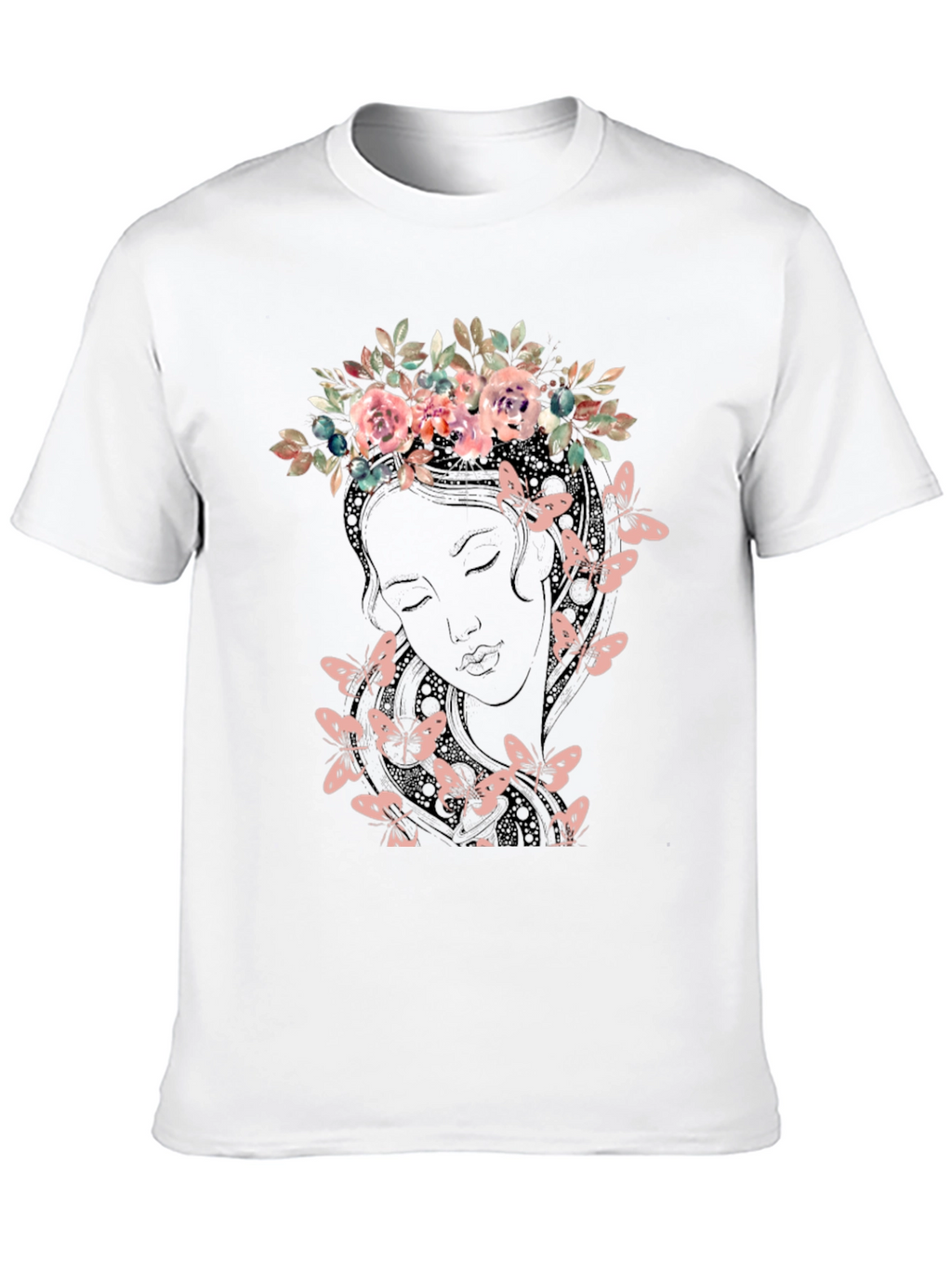 Floral Crown Butterfly Graphic Tee - Black