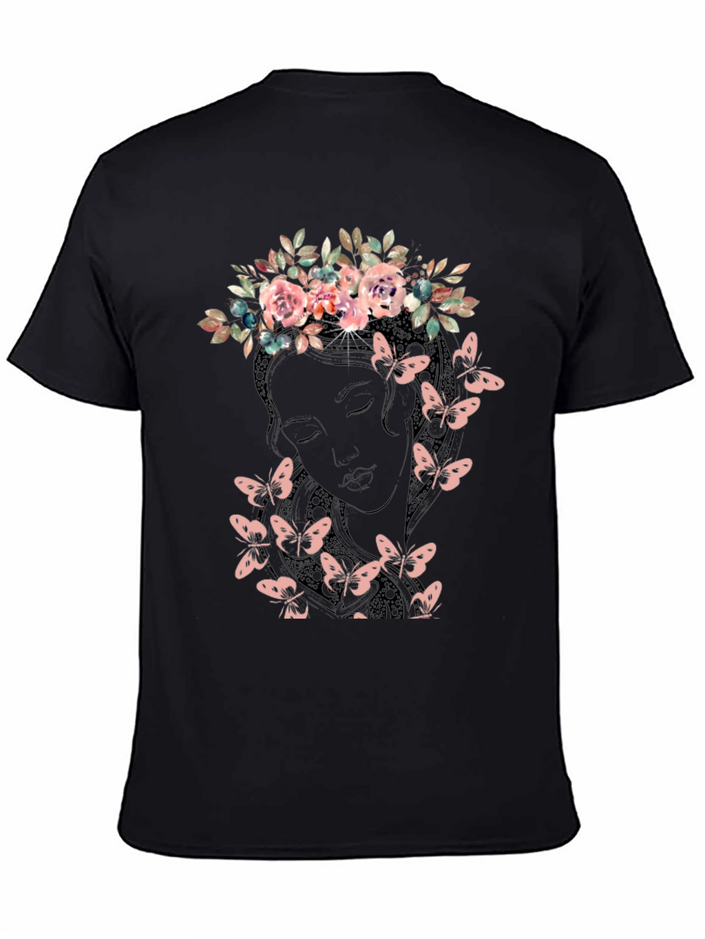Floral Crown Butterfly Graphic Tee - Black
