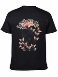 Floral Crown Butterfly Graphic Tee - Black