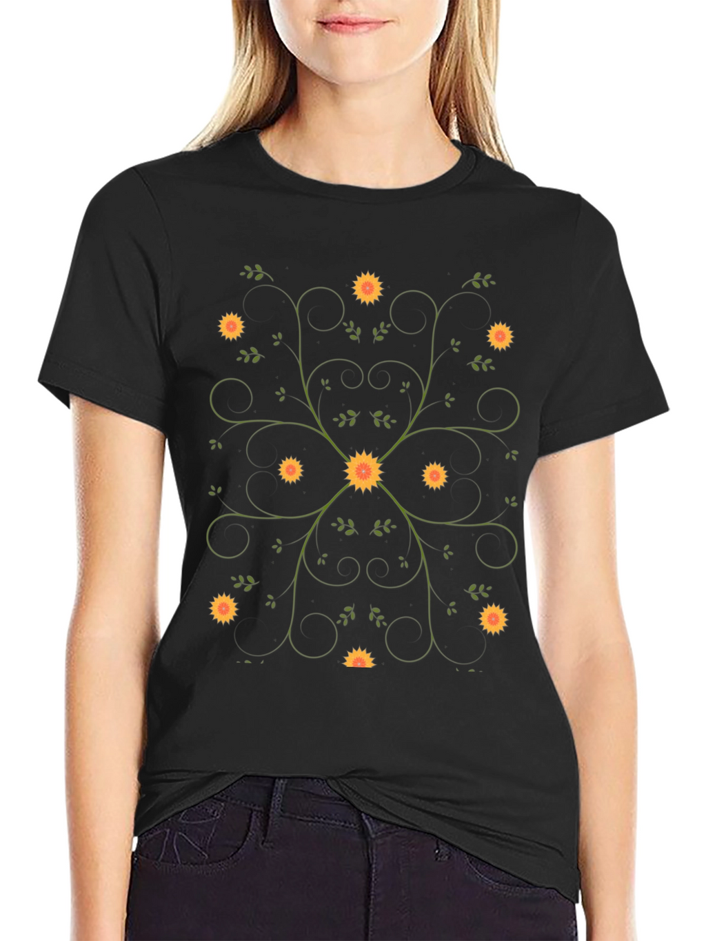 Floral Vine Black T-Shirt
