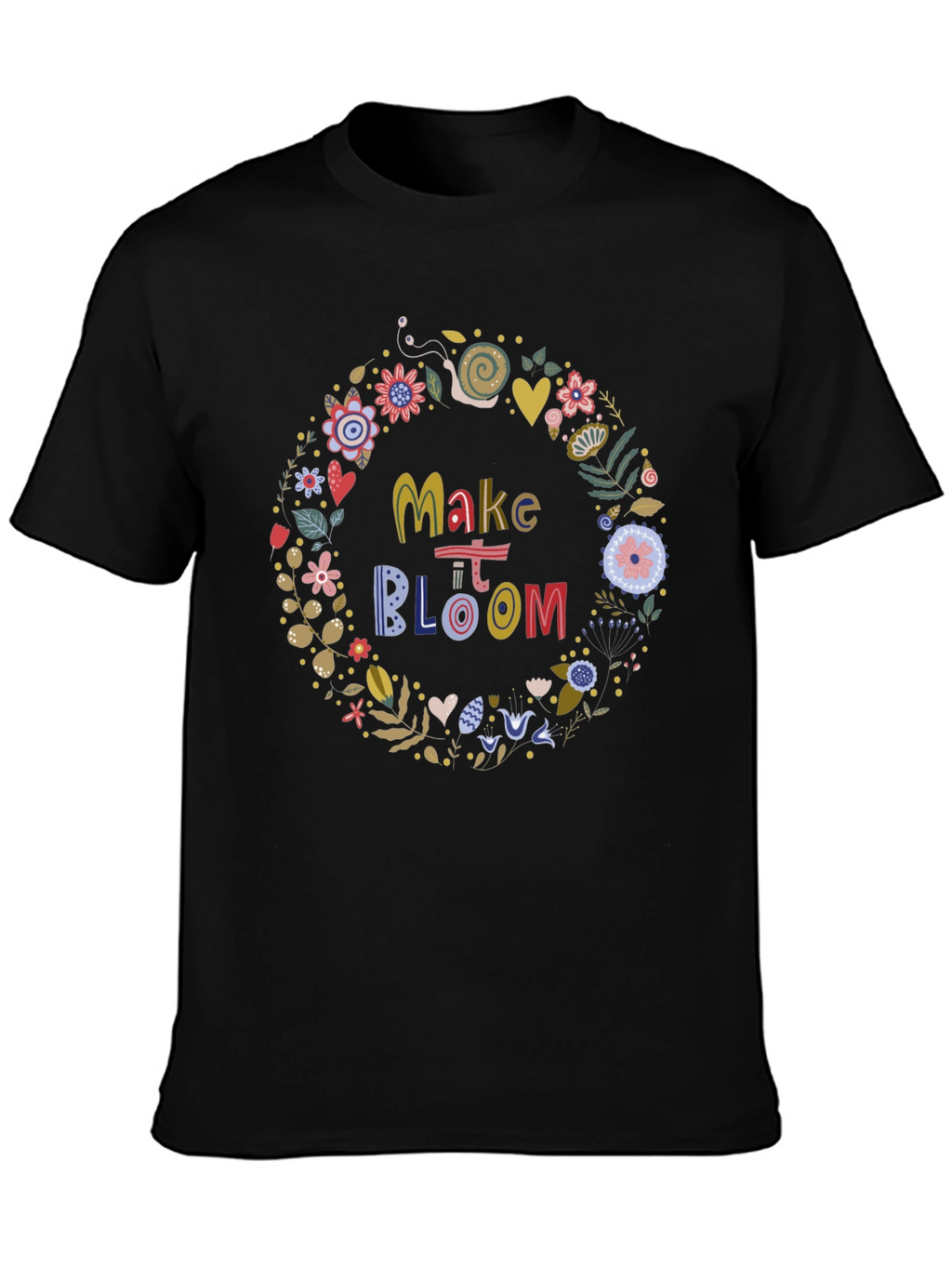 Make It Bloom Floral Wreath Black T-Shirt