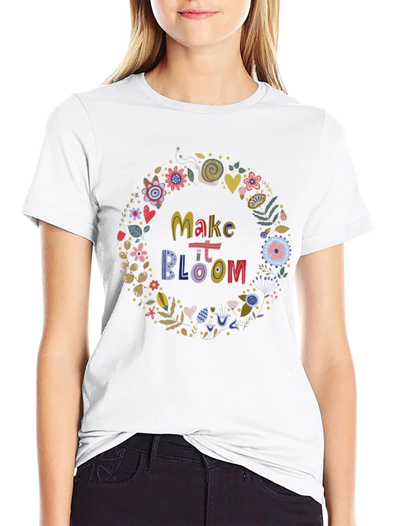 Make It Bloom Floral Wreath Black T-Shirt