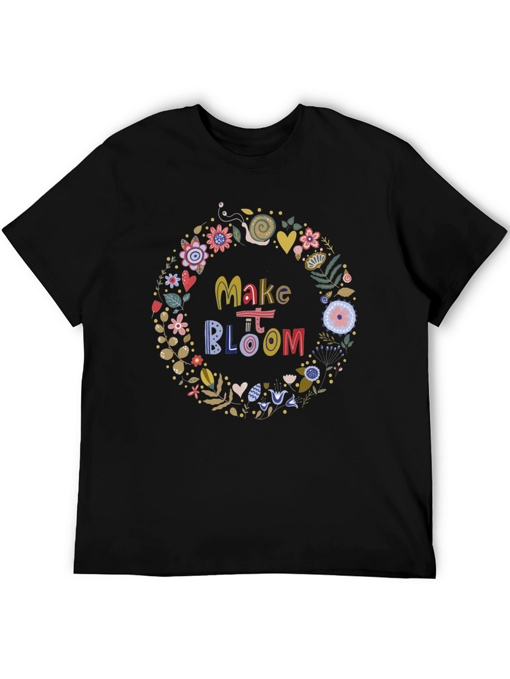 Make It Bloom Floral Wreath Black T-Shirt