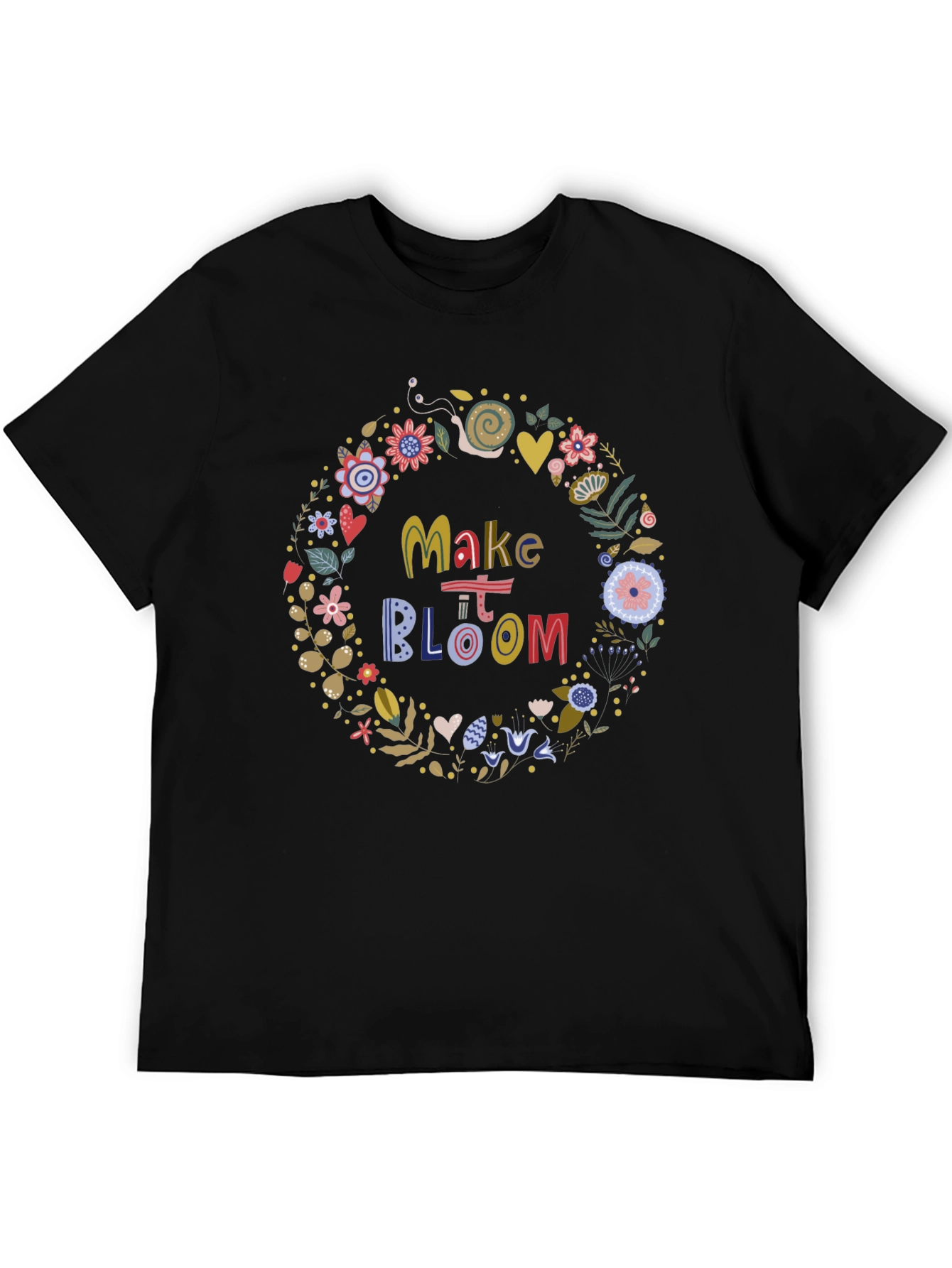 Make It Bloom Floral Wreath Black T-Shirt