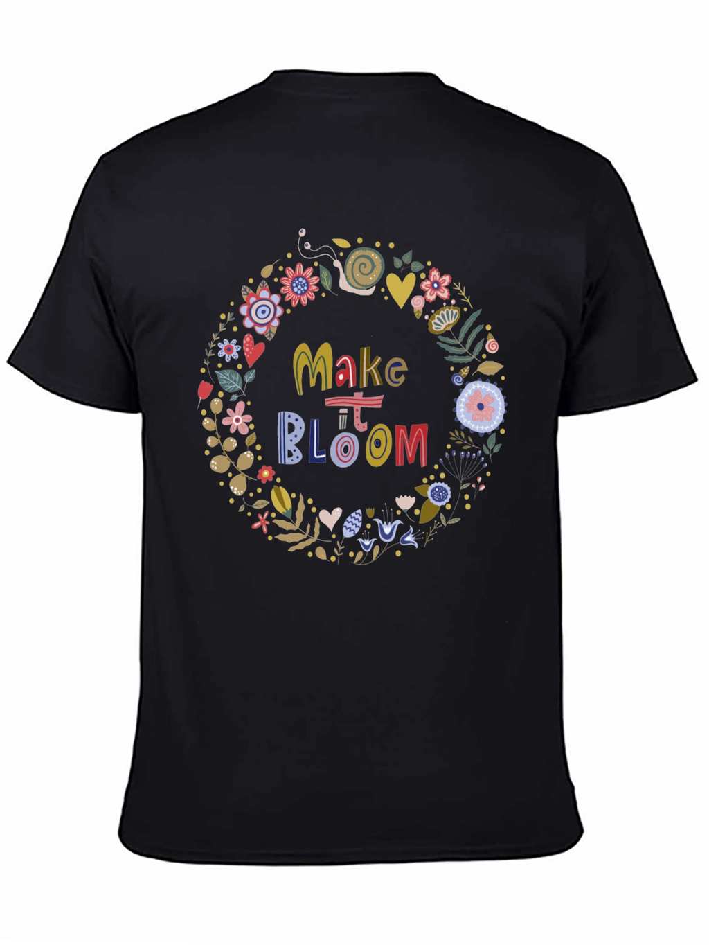 Make It Bloom Floral Wreath Black T-Shirt