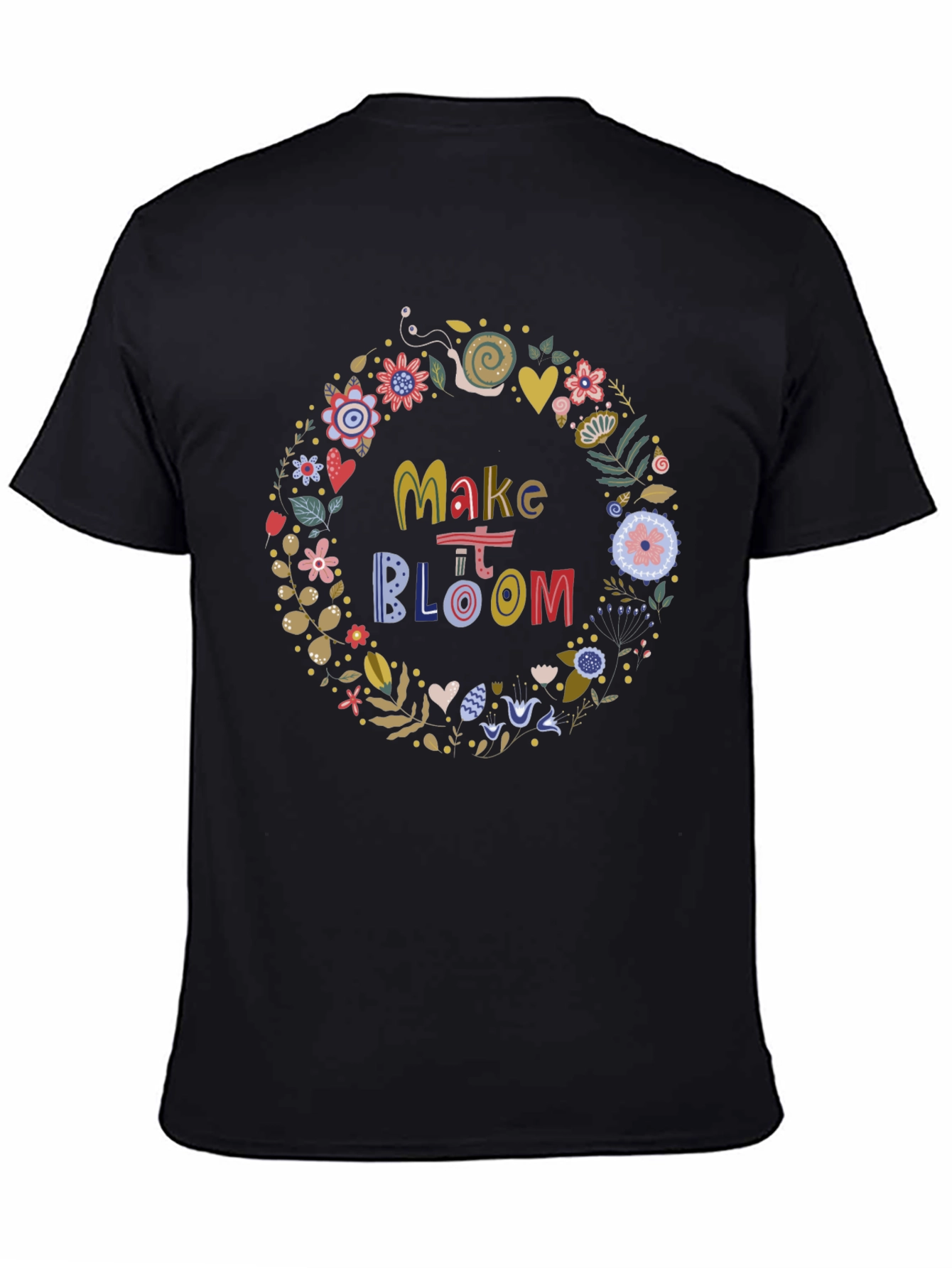 Make It Bloom Floral Wreath Black T-Shirt