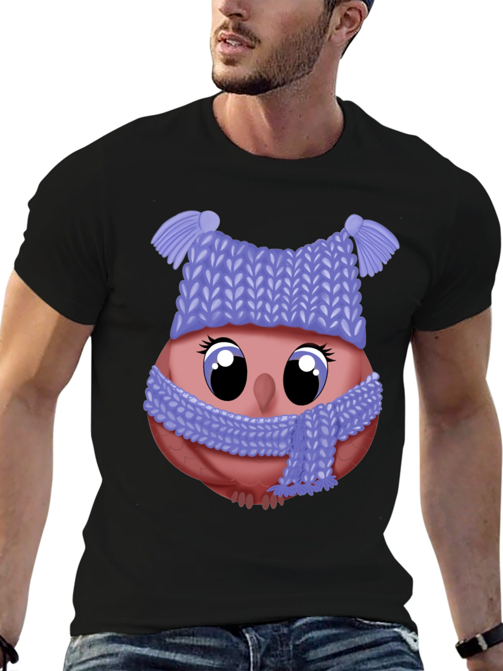 Cute Owl in Winter Hat T-Shirt