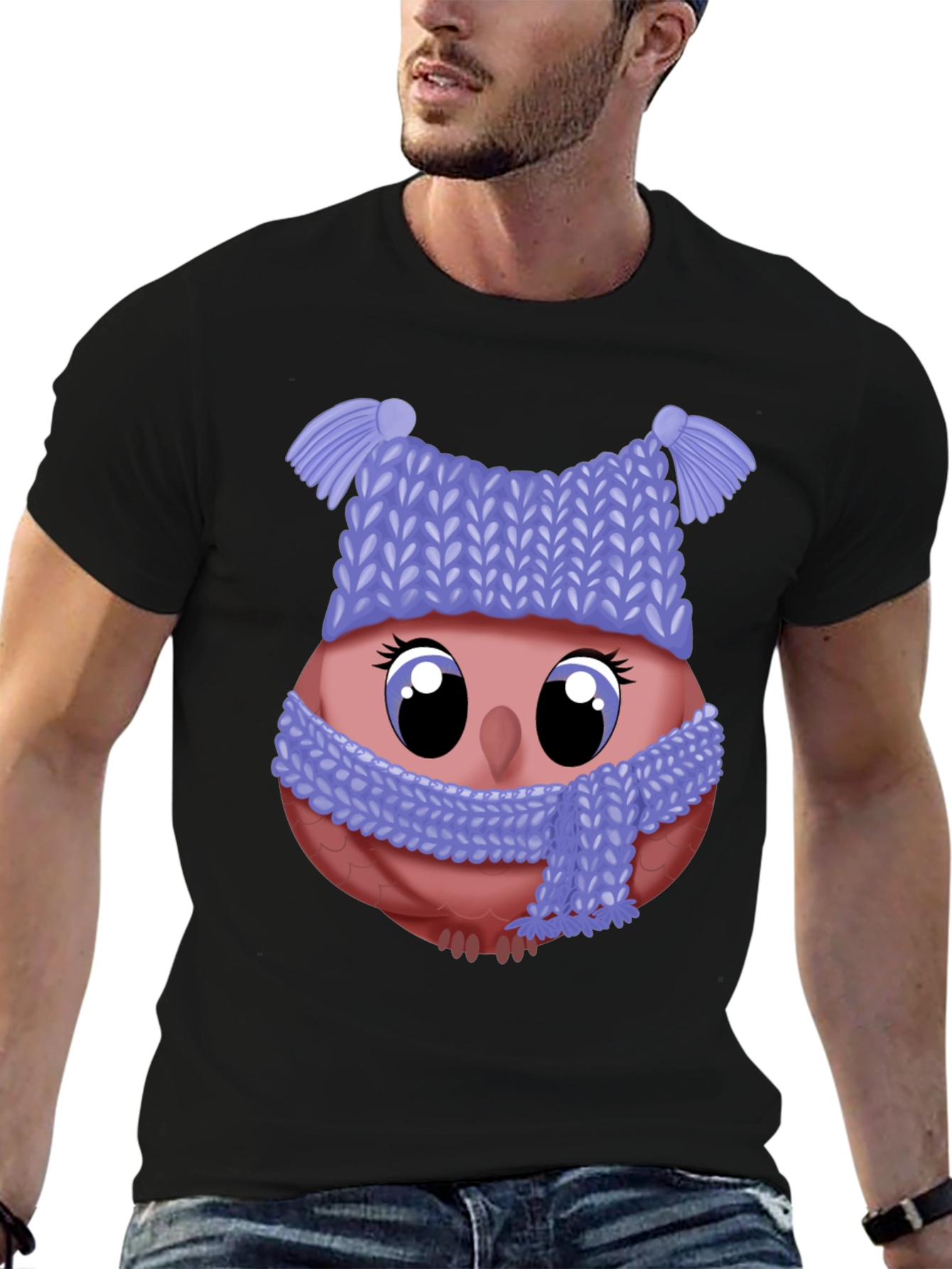 Cute Owl in Winter Hat T-Shirt
