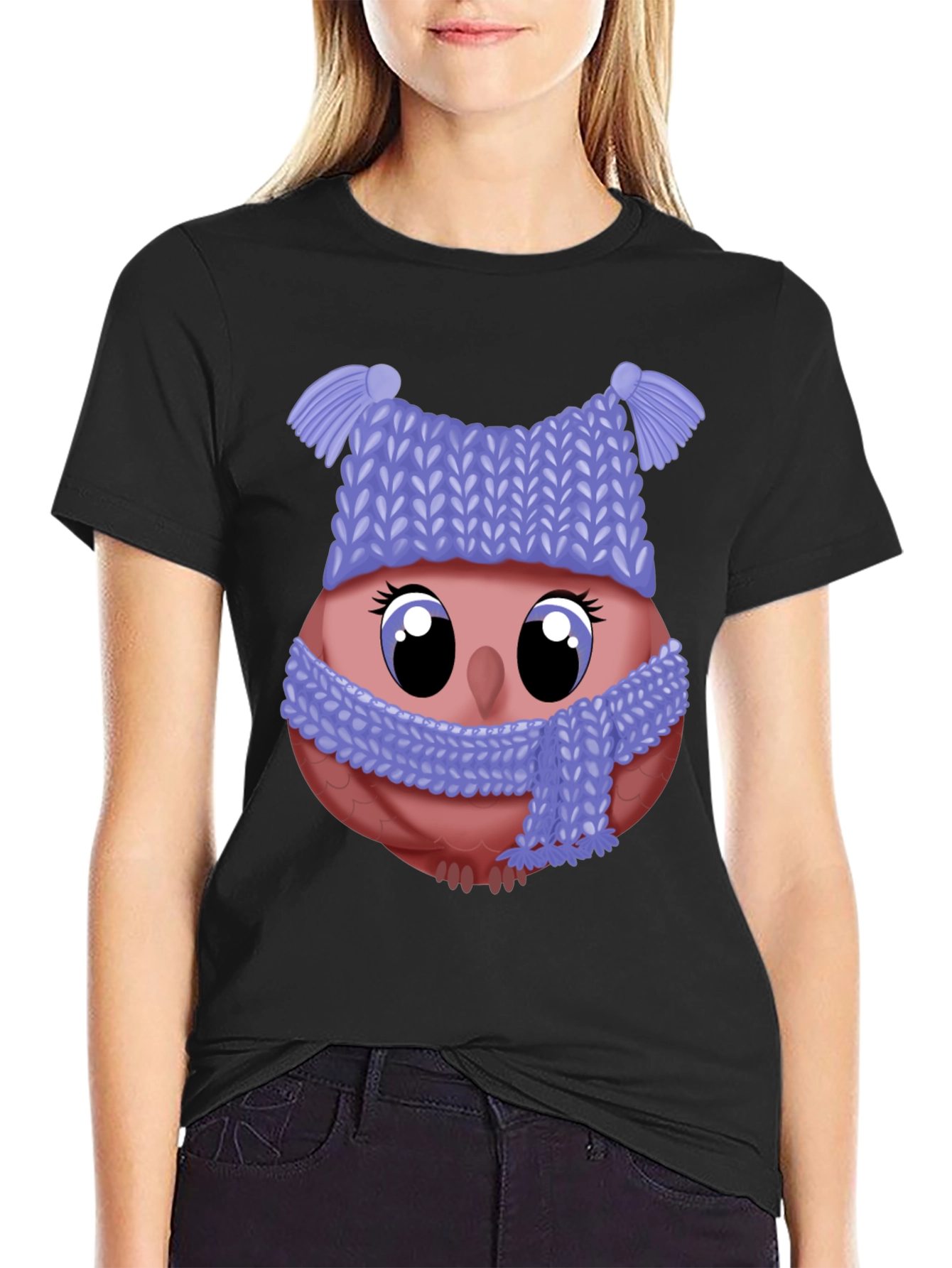 Cute Owl in Winter Hat T-Shirt