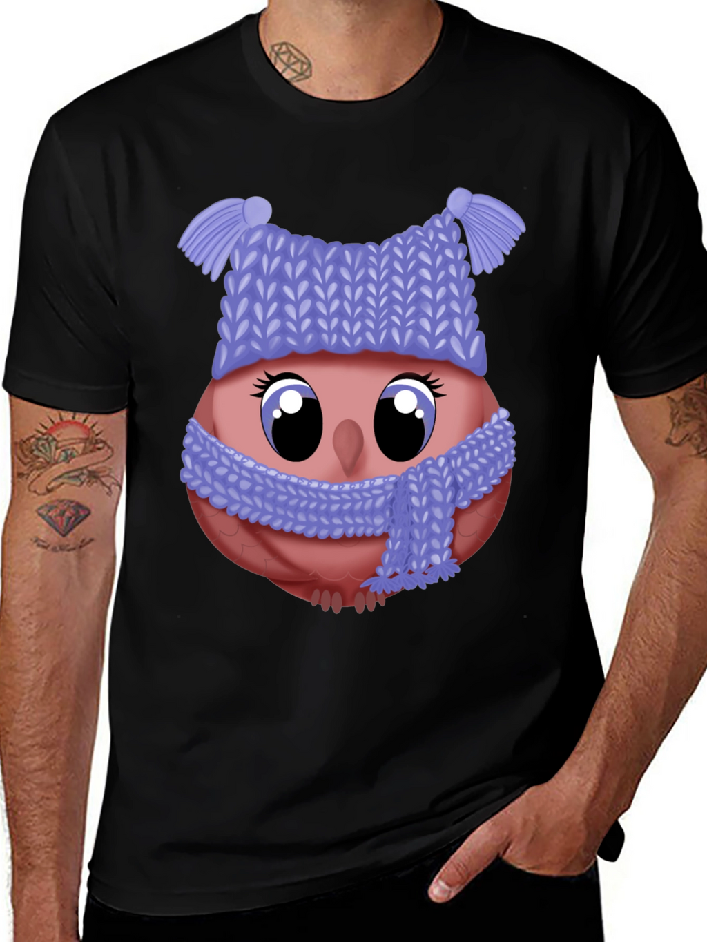 Cute Owl in Winter Hat T-Shirt