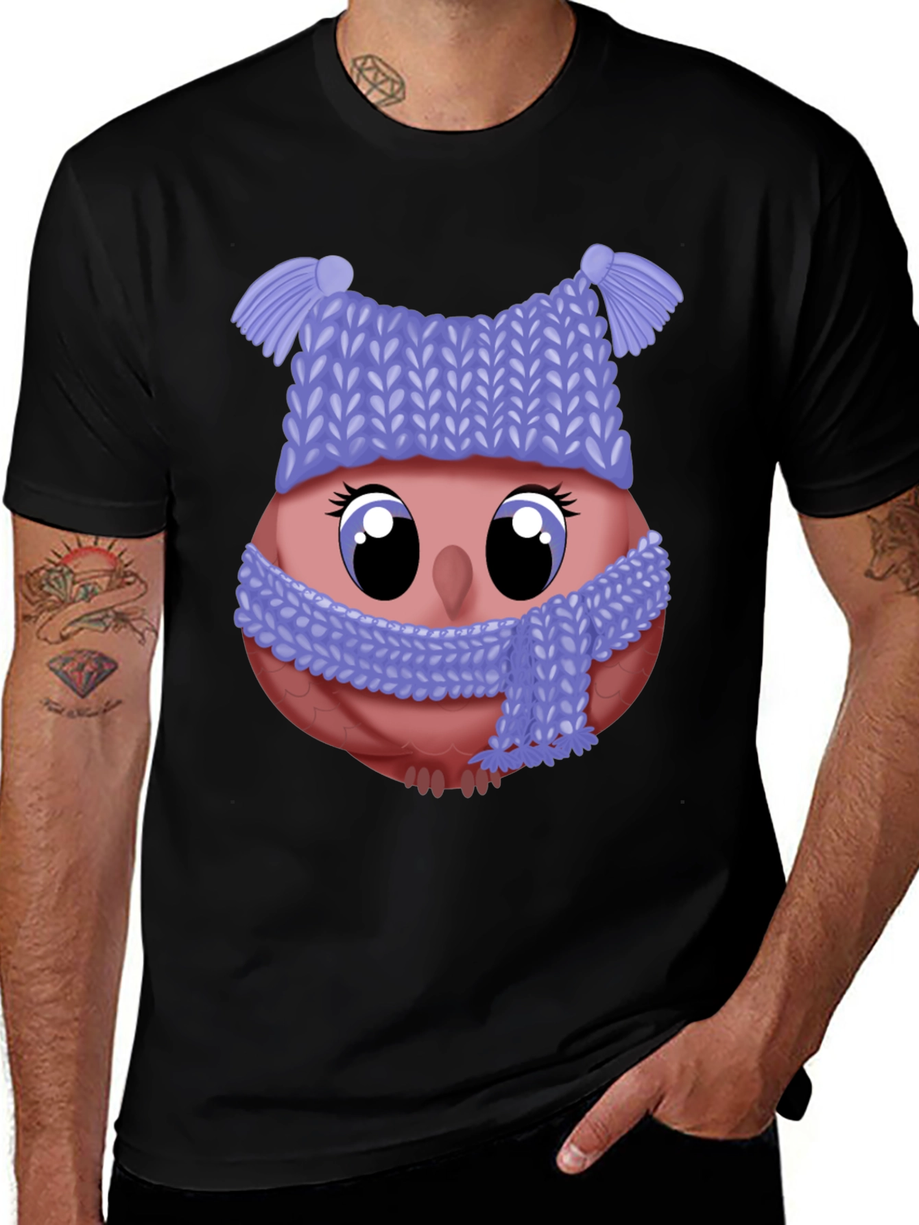 Cute Owl in Winter Hat T-Shirt