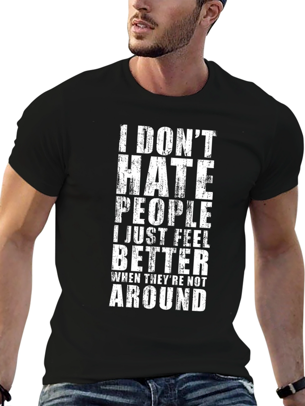 I Dont Hate People Graphic Tee - Black