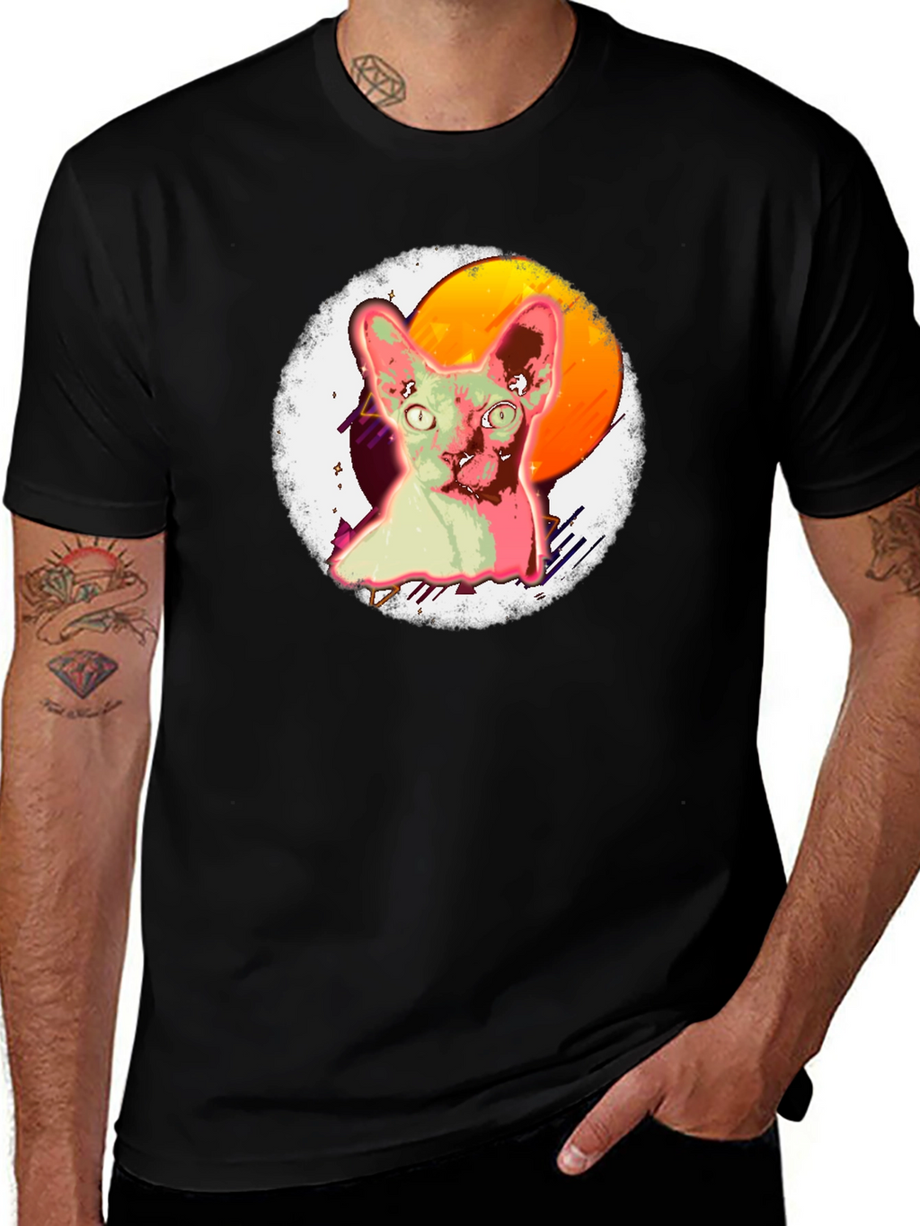 Sphynx Cat Graphic T-Shirt Black Cotton Tee