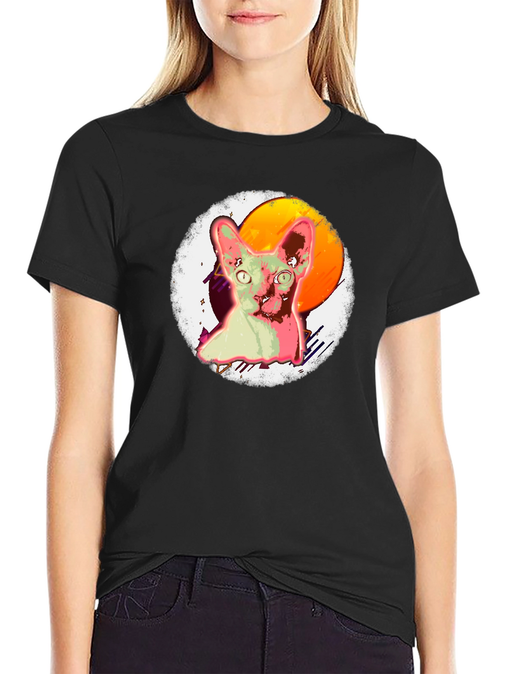 Sphynx Cat Graphic T-Shirt Black Cotton Tee