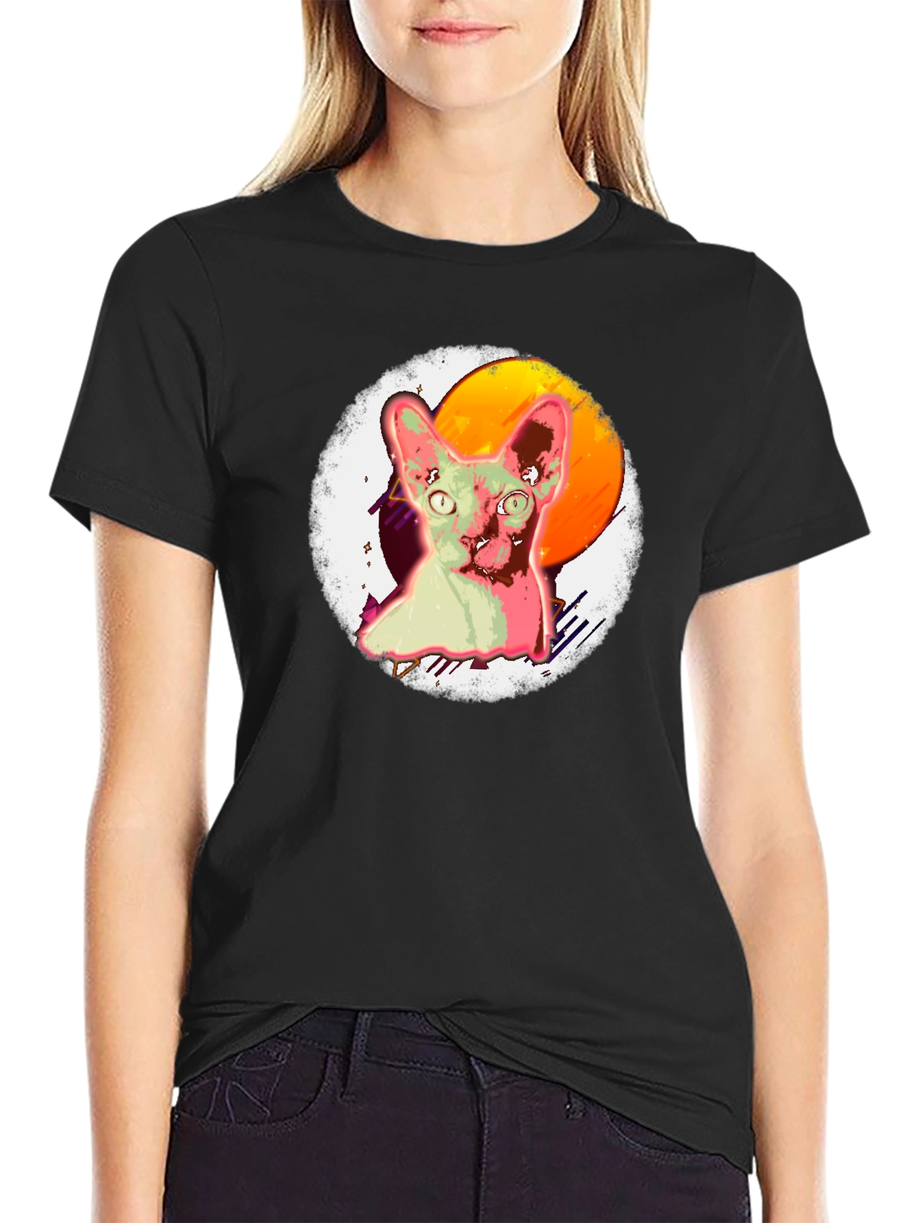 Sphynx Cat Graphic T-Shirt Black Cotton Tee