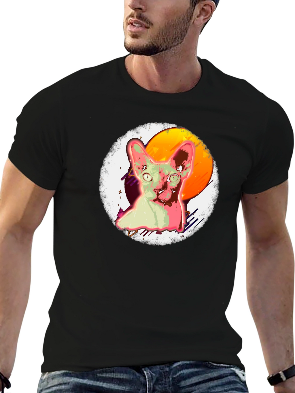 Sphynx Cat Graphic T-Shirt Black Cotton Tee